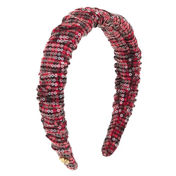 Lele Sadoughi Sequin Kelly Headband Buffalo Check Holiday Festive NWT